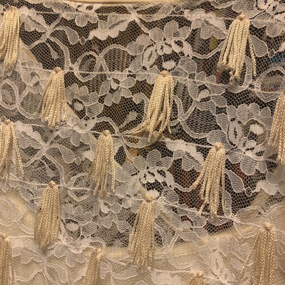 Creme Satin/Lace Fringe Dress - Picture 3 of 7